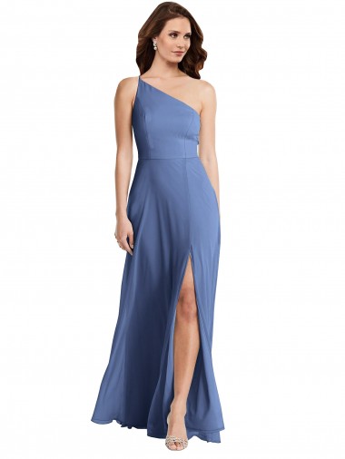 Bleu Windsor Trapèze Mousseline Longue Formelles Robes demoiselle d'honneur / Robes de soirée Pas Chre