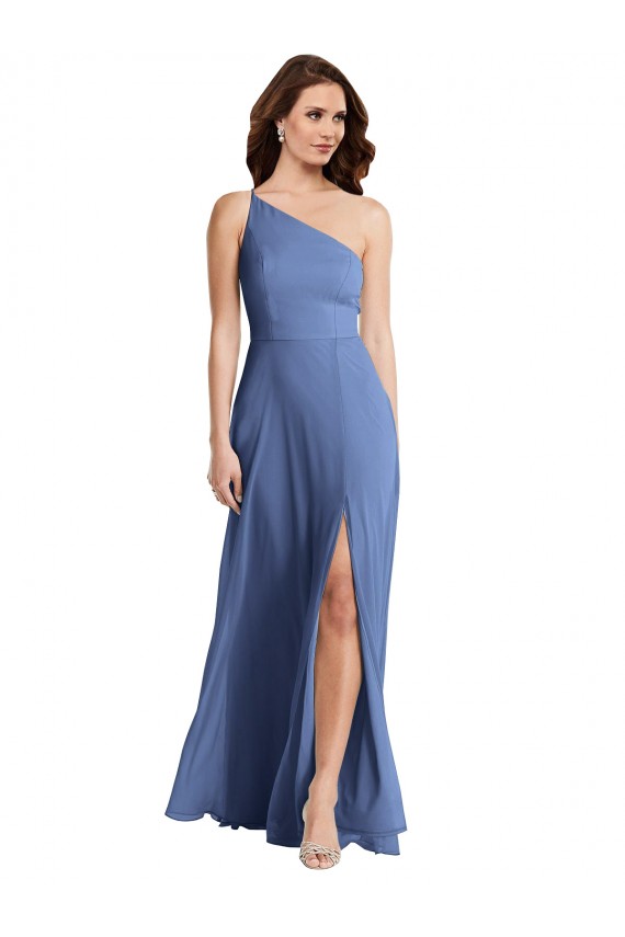 Bleu Windsor Trapèze Mousseline Longue Formelles Robes demoiselle d'honneur / Robes de soirée Pas Chère