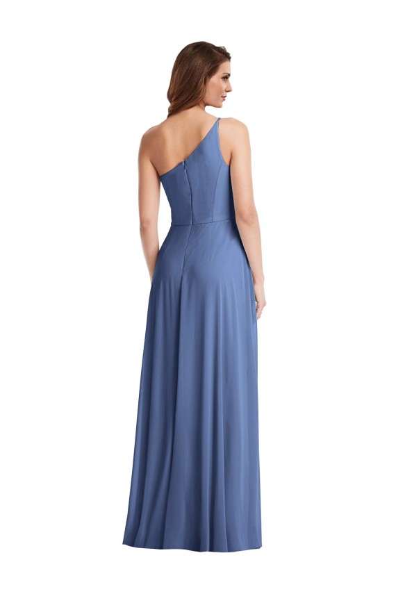 Bleu Windsor Trapèze Mousseline Longue Formelles Robes demoiselle d'honneur / Robes de soirée Pas Chère