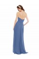 Bleu Windsor Trapèze Sans bretelle Mousseline Longue Robes demoiselle d'honneur Pas Chère