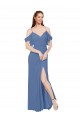 Bleu Windsor Trapèze Épaule Dénudée Mousseline Longue Robes demoiselle d'honneur Pas Chère