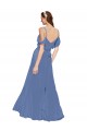Bleu Windsor Trapèze Épaule Dénudée Mousseline Longue Robes demoiselle d'honneur Pas Chère