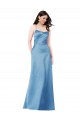 Bleu ciel Fourreau Bretelles spaghetti Col Carré Satiné Longue Formelles Robes demoiselle d'honneur / Robes de soirée / Robes de bal Pas Chère