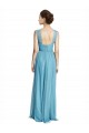 Bleu ciel Trapèze Bretelles spaghetti Col V Tulle Longue Robes demoiselle d'honneur Pas Chère