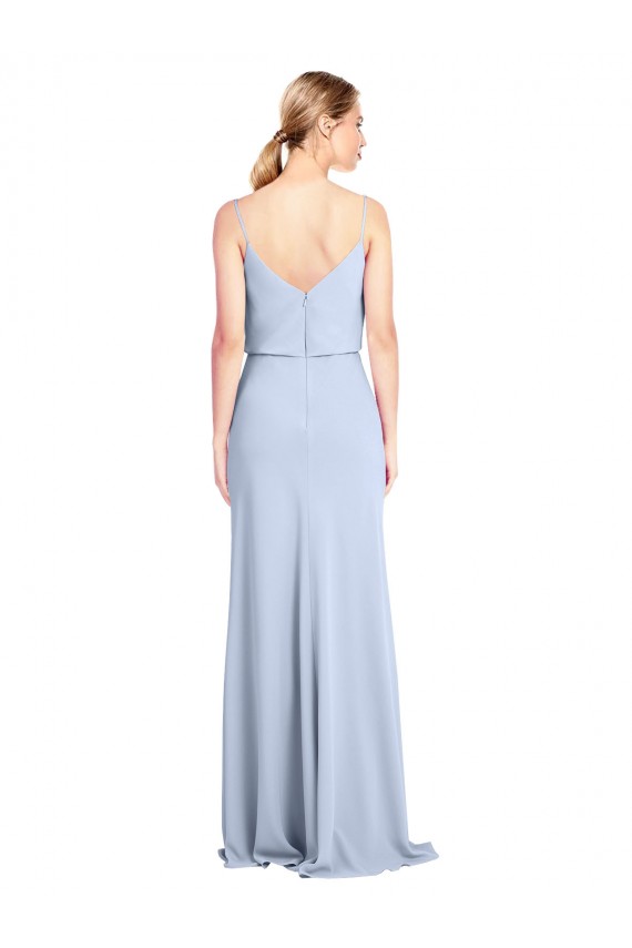 Bleu ciel clair Fourreau Col Haut Crêpe Stretch Longue Formelles Robes demoiselle d'honneur / Robes de soirée / Robes de bal Pas Chère