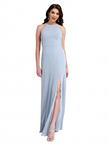 Bleu ciel clair Fourreau Licou Col Haut Crêpe Stretch Longue Formelles Robes demoiselle d'honneur / Robes de soirée / Robes de bal Pas Chre