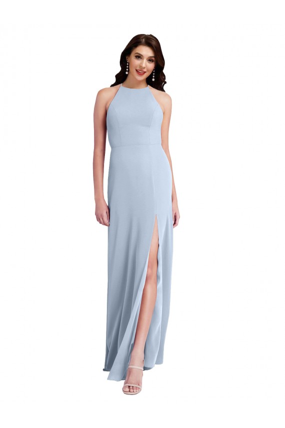 Bleu ciel clair Fourreau Licou Col Haut Crêpe Stretch Longue Formelles Robes demoiselle d'honneur / Robes de soirée / Robes de bal Pas Chère