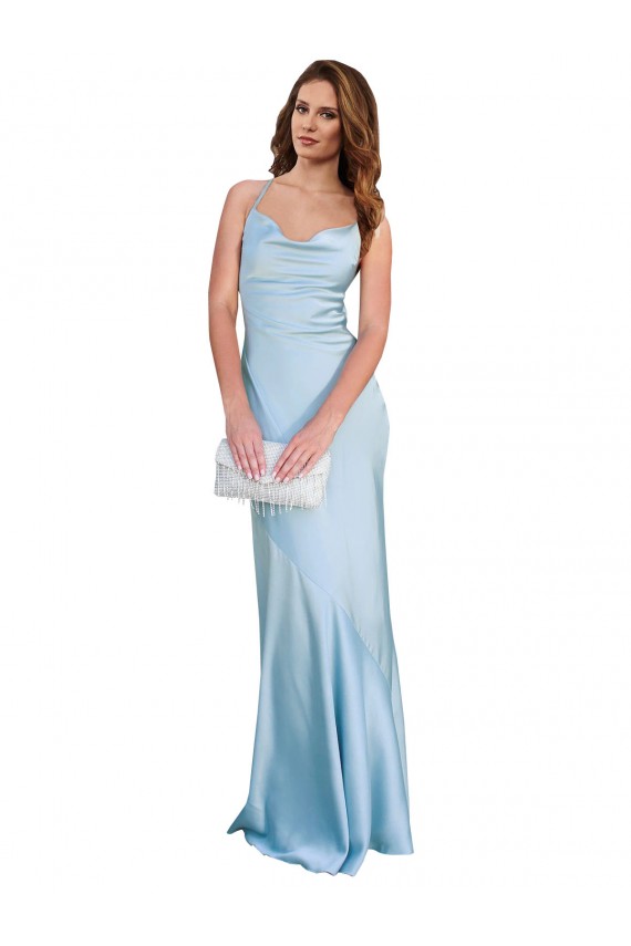 Bleu ciel clair Fourreau Satiné Soyeux Longue Formelles Robes demoiselle d'honneur / Robes de soirée / Robes de bal Pas Chère