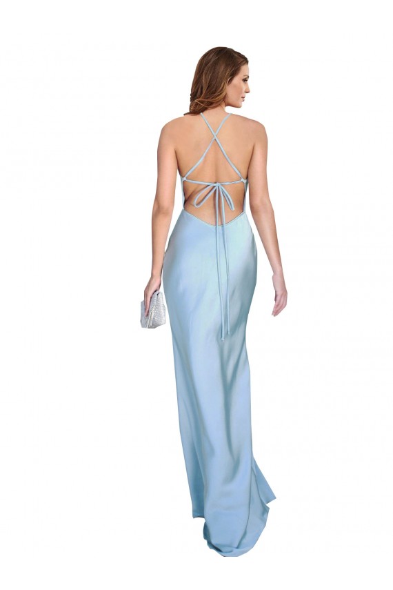 Bleu ciel clair Fourreau Satiné Soyeux Longue Formelles Robes demoiselle d'honneur / Robes de soirée / Robes de bal Pas Chère