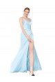 Bleu ciel clair Sirène Col Haut Bretelles spaghetti Satiné Stretch Longue Formelles Robes demoiselle d'honneur / Robes de soirée / Robes de bal Pas Chère