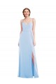 Bleu ciel clair Trapèze Bretelles spaghetti Col V Mousseline Longue Formelles Robes demoiselle d'honneur / Robes de soirée Pas Chère