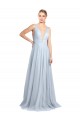 Bleu ciel clair Trapèze Bretelles spaghetti Col V Tulle Longue Robes demoiselle d'honneur Pas Chère