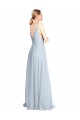 Bleu ciel clair Trapèze Bretelles spaghetti Col V Tulle Longue Robes demoiselle d'honneur Pas Chère