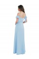 Bleu ciel clair Trapèze Bretelles spaghetti Mousseline Longue Robes demoiselle d'honneur Pas Chère