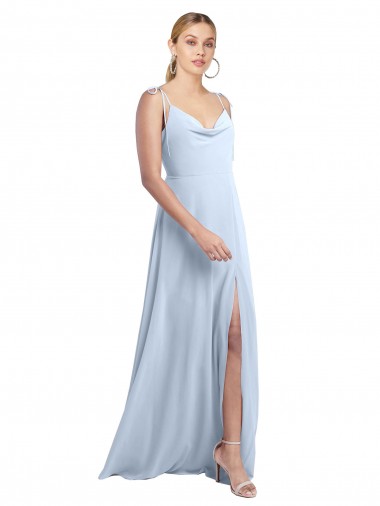 Bleu ciel clair Trapèze Bretelles spaghetti Mousseline Longue Robes demoiselle d'honneur Pas Chre