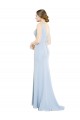 Bleu ciel clair Trapèze Col Bateau Col Haut Mousseline Longue Robes demoiselle d'honneur Pas Chère