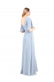 Bleu ciel clair Trapèze Col V Mousseline Longue Robes demoiselle d'honneur Pas Chère