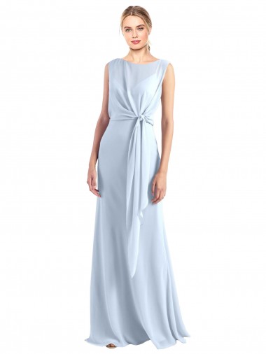 Bleu ciel clair Trapèze Col V Mousseline Longue Robes demoiselle d'honneur Pas Chre