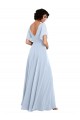 Bleu ciel clair Trapèze Col V Mousseline Longue Robes demoiselle d'honneur Pas Chère