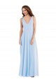 Bleu ciel clair Trapèze Col V Mousseline Longue Robes demoiselle d'honneur Pas Chère