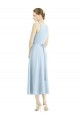Bleu ciel clair Trapèze Col V Satiné Longue Robes demoiselle d'honneur Pas Chère