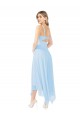 Bleu ciel clair Trapèze Col V midi Mousseline Courte Robes demoiselle d'honneur / Robes de cocktail Pas Chère