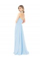 Bleu ciel clair Trapèze Licou Col Haut Mousseline Longue Robes demoiselle d'honneur Pas Chère
