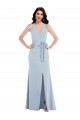 Bleu ciel clair Trapèze Licou Col V Crêpe Stretch Longue Formelles Robes demoiselle d'honneur / Robes de soirée / Robes de bal Pas Chère