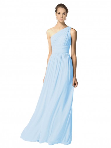 Bleu ciel clair Trapèze Mousseline Longue Robes demoiselle d'honneur Pas Chre