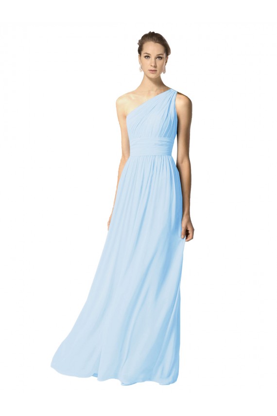 Bleu ciel clair Trapèze Mousseline Longue Robes demoiselle d'honneur Pas Chère