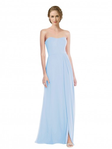 Bleu ciel clair Trapèze Mousseline Longue Robes demoiselle d'honneur Pas Chre