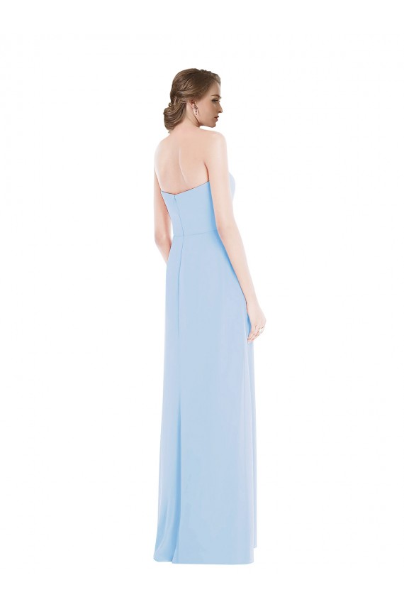 Bleu ciel clair Trapèze Mousseline Longue Robes demoiselle d'honneur Pas Chère