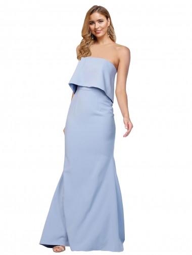 Bleu ciel clair Trapèze Sans bretelle Crêpe Stretch Longue Formelles Robes demoiselle d'honneur / Robes de soirée / Robes de bal Pas Chre