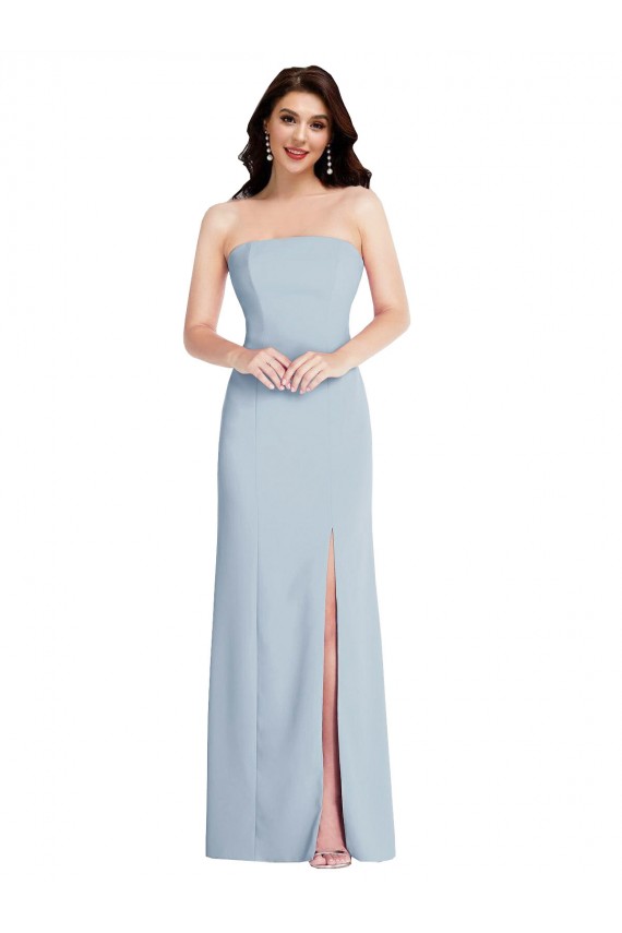 Bleu ciel clair Trapèze Sans bretelle Crêpe Stretch Longue Formelles Robes demoiselle d'honneur / Robes de soirée / Robes de bal Pas Chère