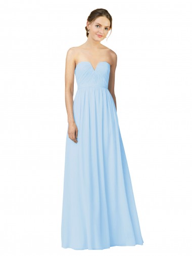 Bleu ciel clair Trapèze Sans bretelle Mousseline Longue Robes demoiselle d'honneur Pas Chre