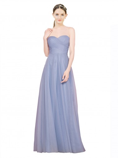 Bleu ciel clair Trapèze Sans bretelle Tulle Longue Robes demoiselle d'honneur Pas Chre