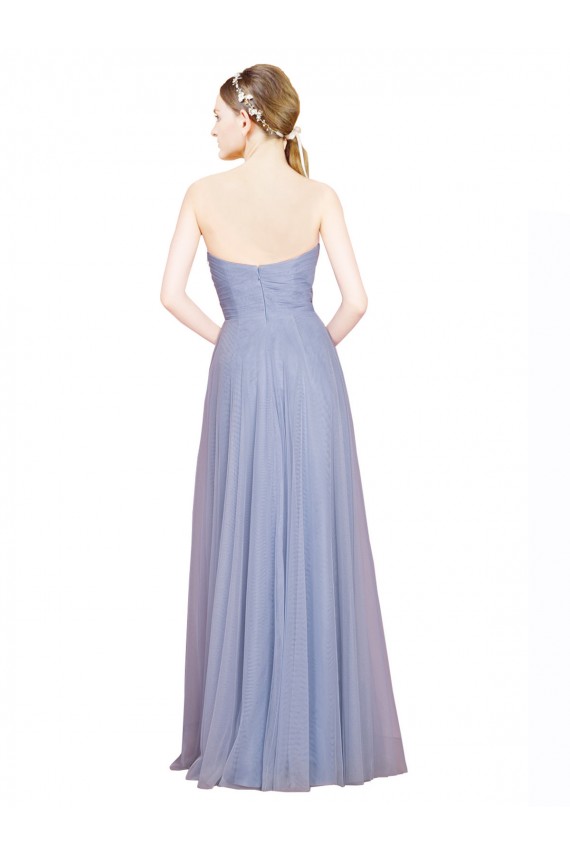 Bleu ciel clair Trapèze Sans bretelle Tulle Longue Robes demoiselle d'honneur Pas Chère
