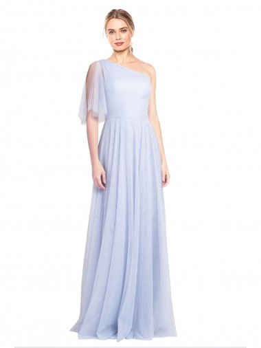 Bleu ciel clair Trapèze Tulle Longue Robes demoiselle d'honneur Pas Chre
