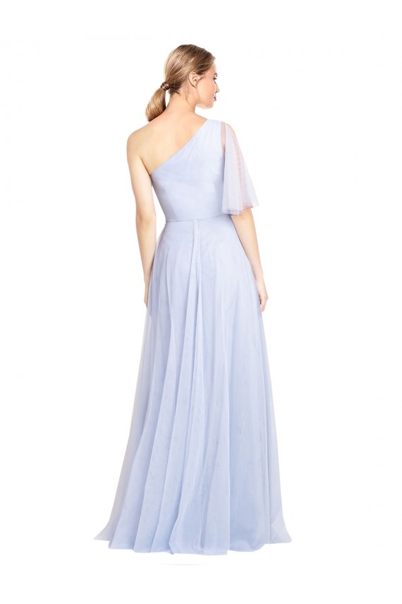 Bleu ciel clair Trapèze Tulle Longue Robes demoiselle d'honneur Pas Chère