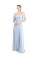 Bleu ciel clair Trapèze Épaule Dénudée Col Carré Mousseline Longue Robes demoiselle d'honneur Pas Chère