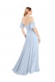 Bleu ciel clair Trapèze Épaule Dénudée Col Carré Mousseline Longue Robes demoiselle d'honneur Pas Chère