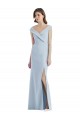 Bleu ciel clair Trapèze Épaule Dénudée Col V Crêpe Stretch Longue Robes demoiselle d'honneur Pas Chère