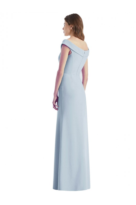 Bleu ciel clair Trapèze Épaule Dénudée Col V Crêpe Stretch Longue Robes demoiselle d'honneur Pas Chère