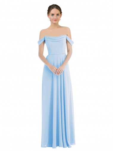 Bleu ciel clair Trapèze Épaule Dénudée Mousseline Longue Formelles Robes demoiselle d'honneur / Robes de soirée Pas Chre