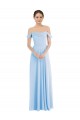 Bleu ciel clair Trapèze Épaule Dénudée Mousseline Longue Formelles Robes demoiselle d'honneur / Robes de soirée Pas Chère