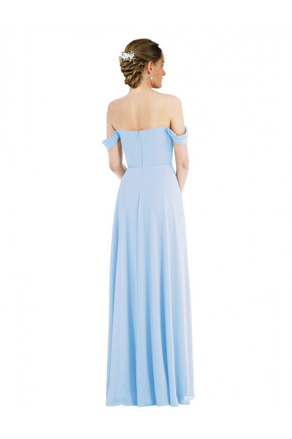 Bleu ciel clair Trapèze Épaule Dénudée Mousseline Longue Formelles Robes demoiselle d'honneur / Robes de soirée Pas Chère