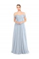 Bleu ciel clair Trapèze Épaule Dénudée Tulle Longue Robes demoiselle d'honneur Pas Chère