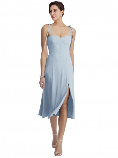 Bleu ciel clair Trapèze midi Crêpe Stretch Courte Robes demoiselle d'honneur / Robes de bal / Robes de cocktail Pas Chre