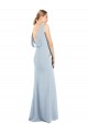 Bleu ciel clair Trompette Bateau Crêpe Stretch Longue Robes demoiselle d'honneur / Robes de bal Pas Chère
