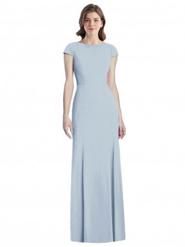 Bleu ciel clair Trompette Bateau Crêpe Stretch Longue Robes demoiselle d'honneur / Robes de bal Pas Chre